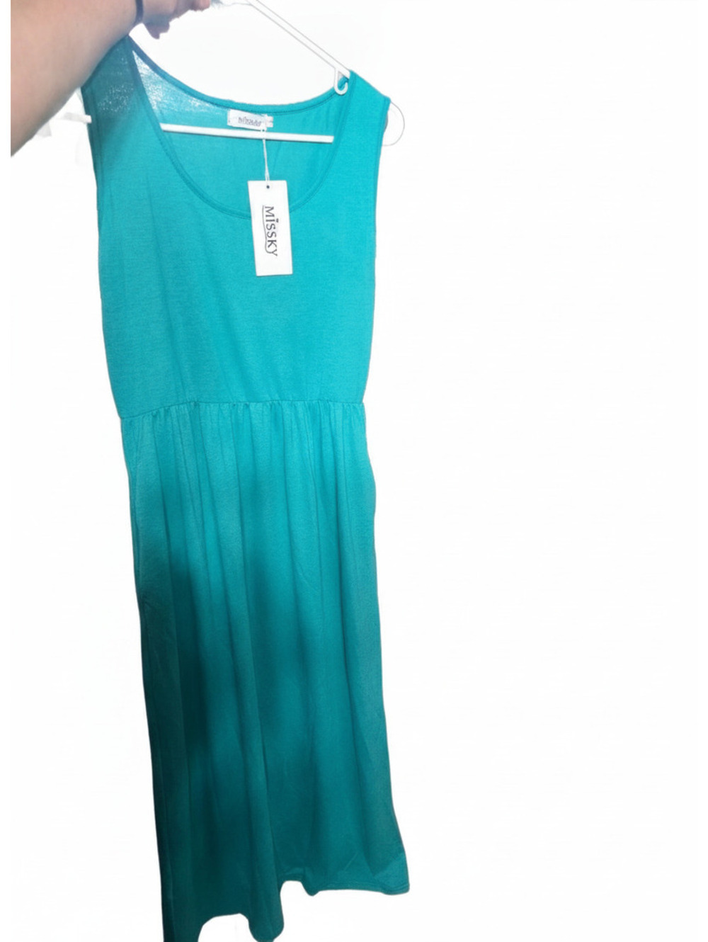 MISSKY Teal Sleeveless Maxi Dress Scoop Neck Elastic Waist Size Large